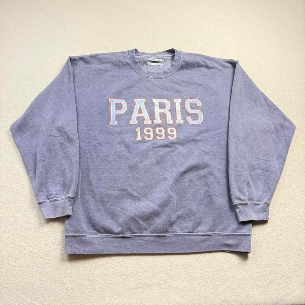 Anthropologie Paris 1999 Crewneck Sweatshirt Purple Oversized